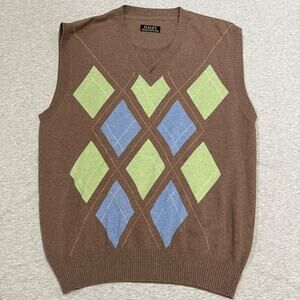 Haley Signature Mens Sweater Vest Large Brown Grandpa Argyle Golf Preppy